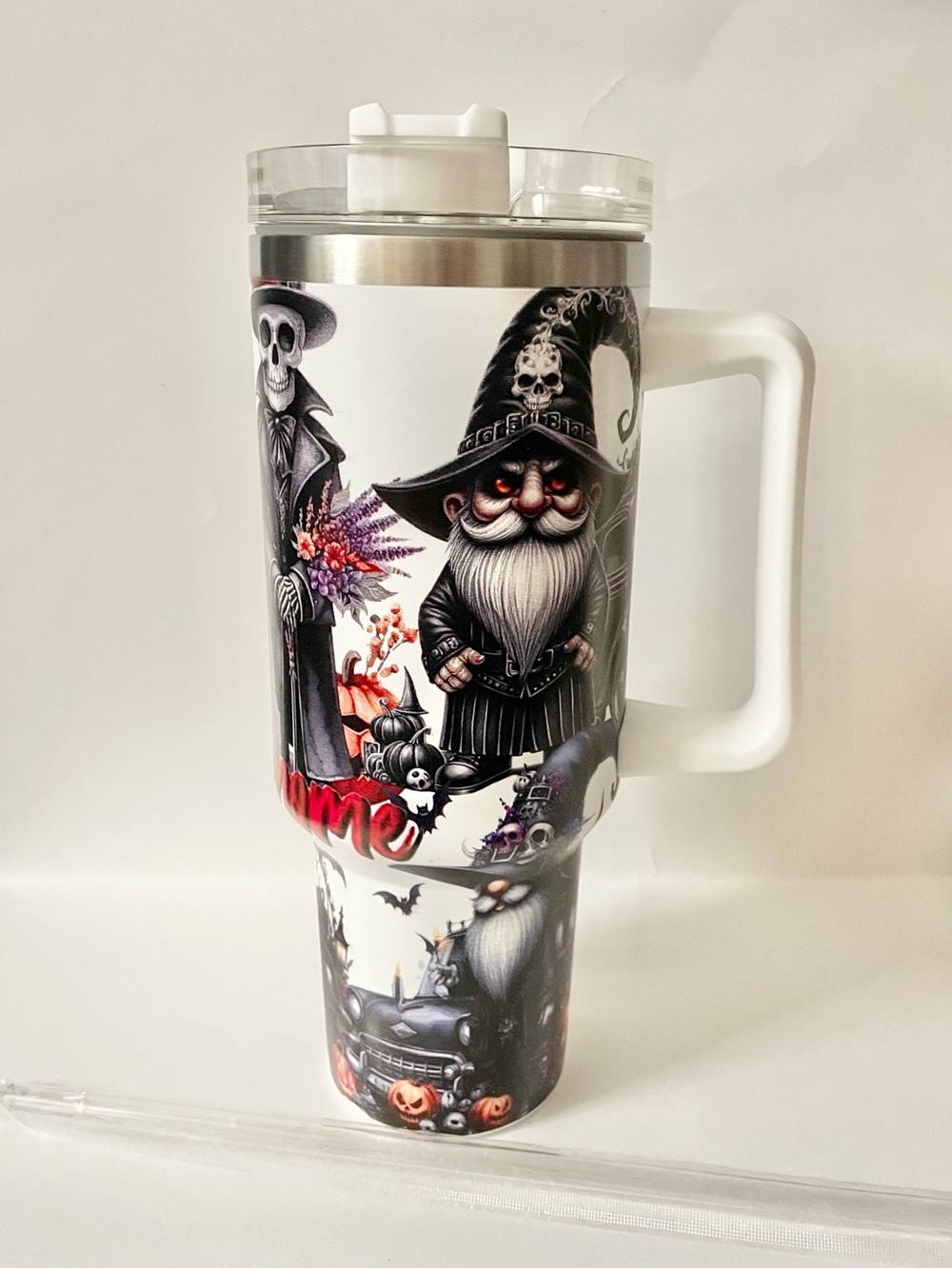40oz Halloween Tumbler Spooky Gothic Gnome, Stainless Steel For Hot Or Cold NEW!